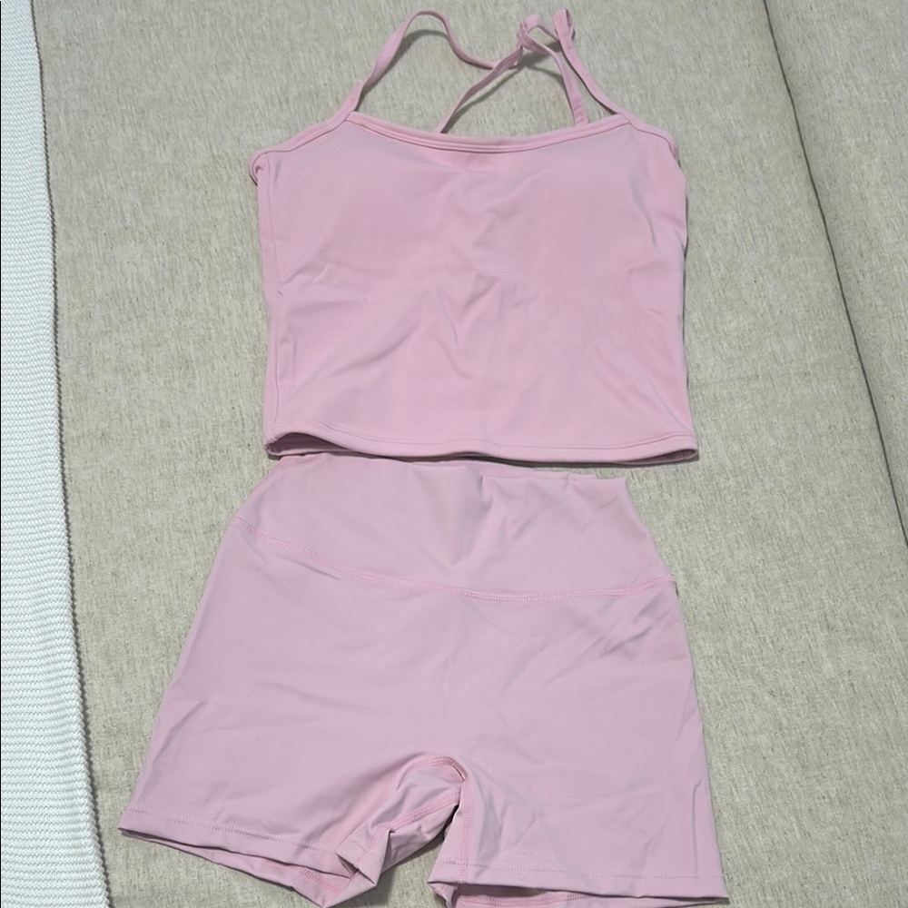 Pink Lululemon Bike Shorts Set